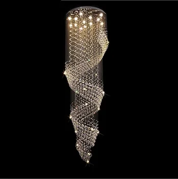Scara de lumină lungi candelabru de cristal agățat lumina linia duplex condus de rotație scara vila living mare agățat lumini