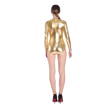 Aur Strălucitor Metalic fata Sexy salopete Doamna Tricou Catsuit Jumătate de pachet strans bodysuit