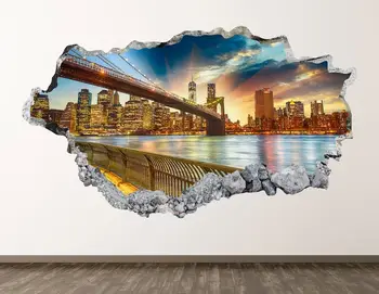 New York Perete Decal - Oraș Pod 3D Zdrobit de Perete de Arta Orizont Autocolant Copii Decor de Vinil Acasă Poster Cadou Personalizat KD631