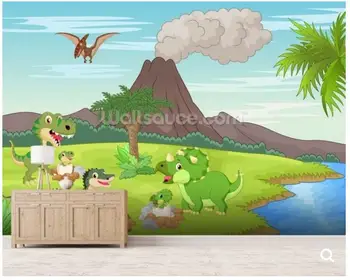 Personalizat tapet copii,Dinozauri pentru Copii & Vulcan,desene animate drăguț pictura murala pentru camera de zi dormitor peretele din fundal, tapet decorativ