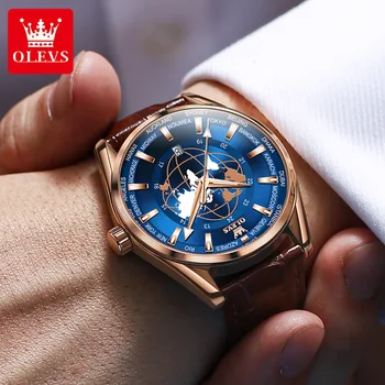 OLEVS Bărbați Ceasuri de Top de Brand Original Cuarț Ceas pentru bărbați Moda Pământ Dial rezistent la apa Curea din Piele Ceas de mână Luminos Data