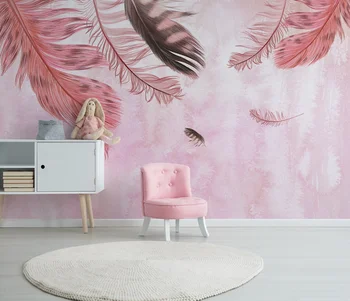 Fundal personalizat de perete pictate manual roz cu pene dormitor living fundal pictura murala de perete tapet mural 3d tapet de perete